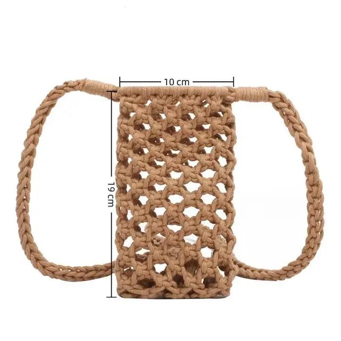 Sac à bandoulière tressé ajouré en crochet pour femme, petit sac de téléphone léger de couleur unie