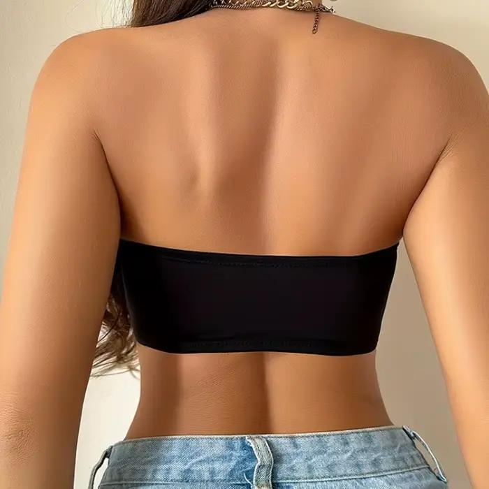 Soutien-gorge femme noir boucle avant amovible rembourré sans fil doux glace soie soutien-gorge sans trace sous-vêtements sans bretelles pour femmes soutien-gorge sans bretelles