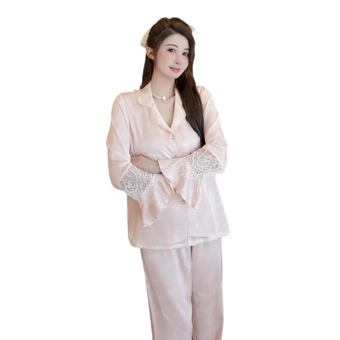 Nouveau Pyjama à manches longues ensemble femmes revers