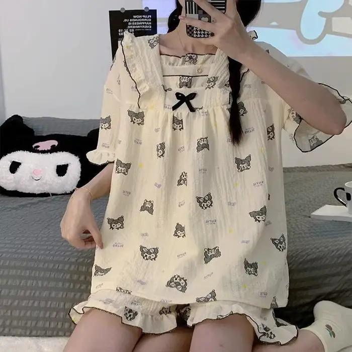 Chemise de nuit Sanrio Hello Kitty en coton pour femmes et étudiantes