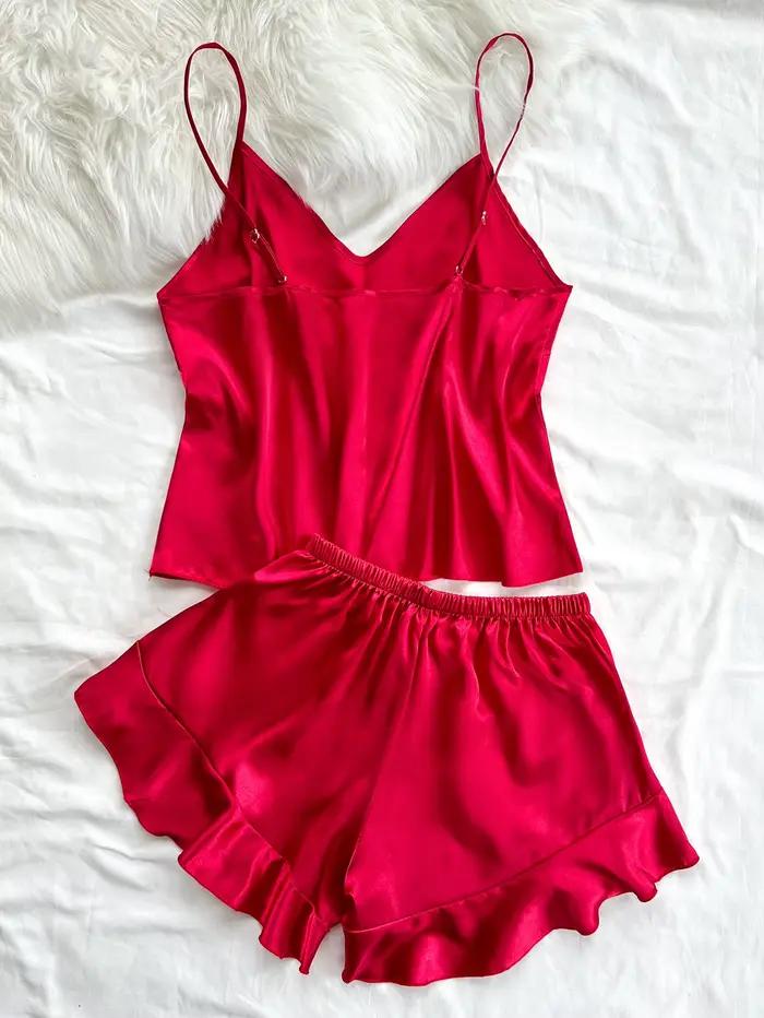 Nouveau Satin femmes pyjama ensemble décontracté ample et mince