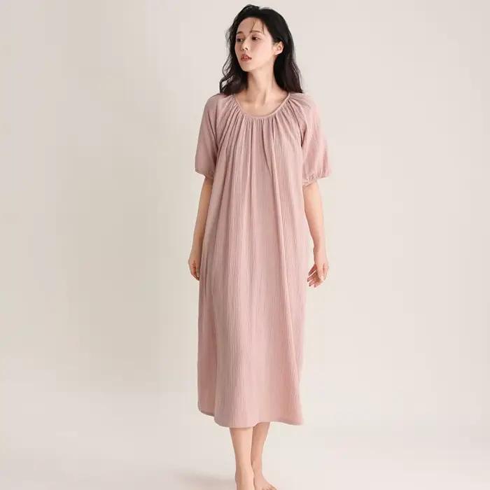 Chemise de nuit mi-longue à col rond pour femmes