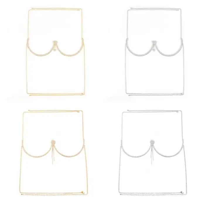 Punk coeur poitrine soutien corps chaîne gland strass soutien-gorge poitrine chaîne fleur bijoux poitrine chaîne Hipster