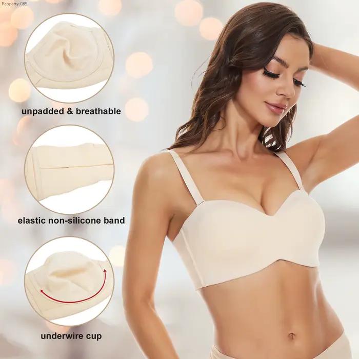 Women Strapless Bra Full Support Push up Plus Size Seamless Bra Non-Slip Removable Gathered Bra Invisible Lifting Underwired