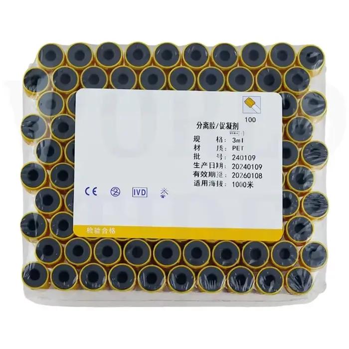 Tube de collecte de sang 3/5/10ml, Gel de séparation de récipient, Coagulant jetable sous vide, pression négative, Tube jaune de collecte de sang