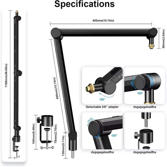 Bras articulé - Réglable à 360° °   Microphone rotatif en alliage d'aluminium robuste, support de bureau, support de table pliable, bras de fixation stabilisés en forme de ciseaux