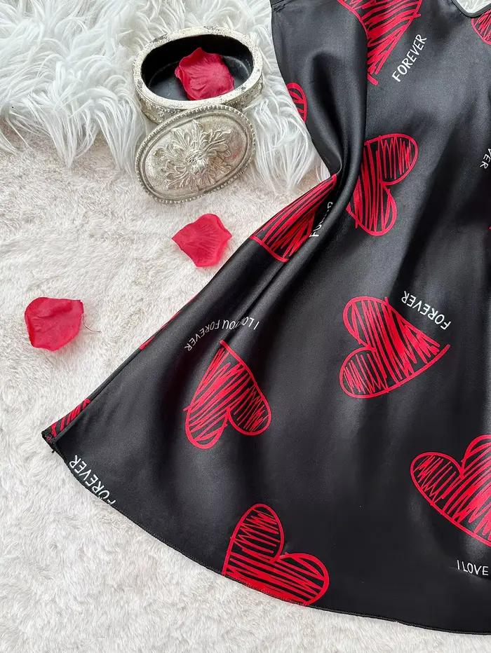 Chemise de nuit en Satin imprimé lèvres rouges pour la saint-valentin