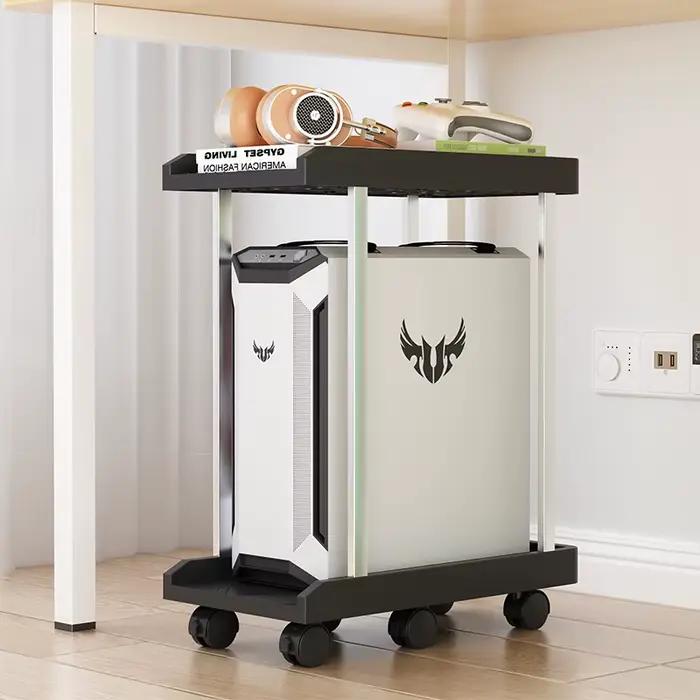 Support pour tour d'ordinateur, base mobile avec roulettes, rangement double niveau, support de refroidissement
