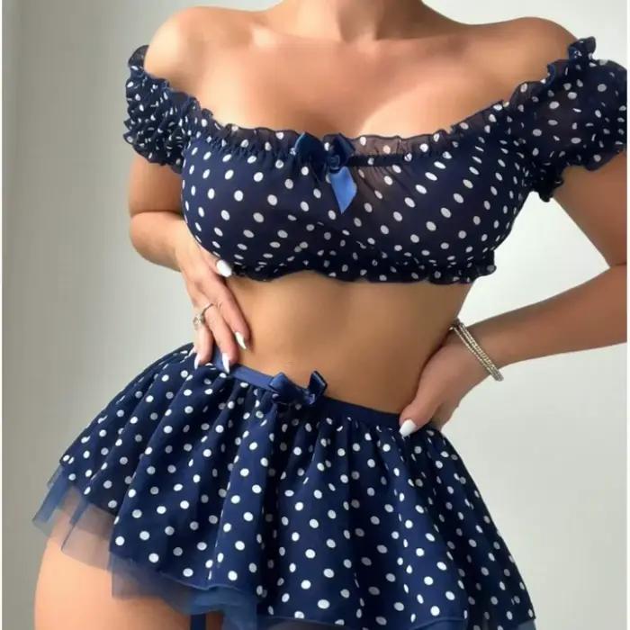 Ensemble de Lingerie Tutu Sexy à pois pour femmes