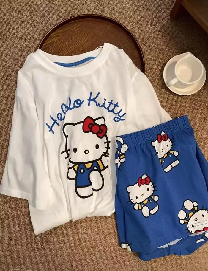 Ensemble pyjama Hello Kitty blanc et bleu pour femme