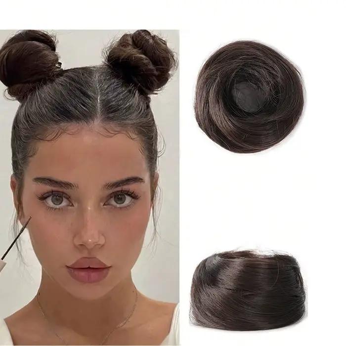 Perruque Updo synthétique facile à porter, Chignon lisse et élégant avec élastique, postiche queue de cheval en Fiber résistante à la chaleur