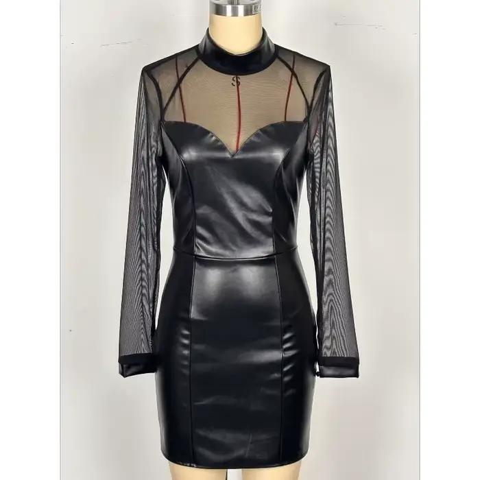 Robe de soirée en cuir noir épicé pour femmes