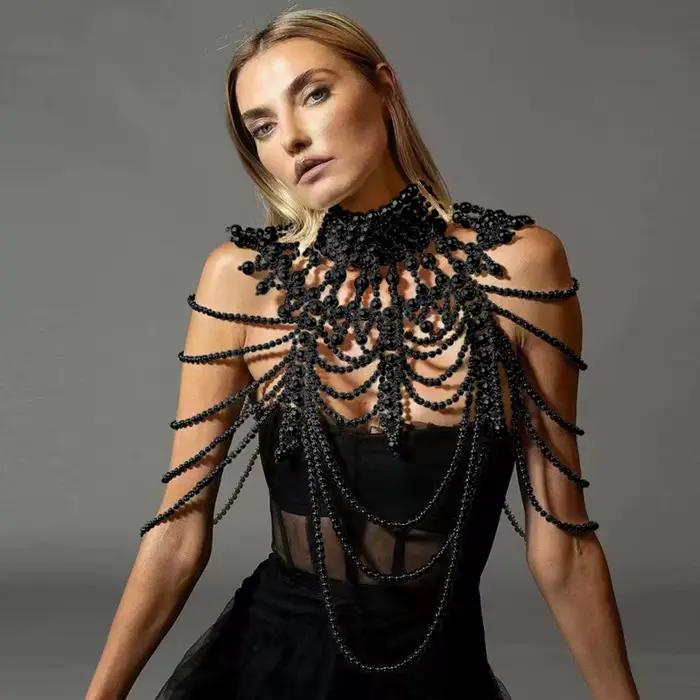 Chaîne de corps en perles pour femme - Collier de corps superposé à pampilles pour fête, mariage, festival, boîte de nuit - Dropshipping