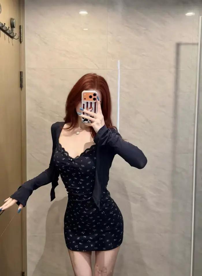 Ensemble 2 pièces robe mini moulante en dentelle florale style Coquette Kawaii Dark Sweet pour femme