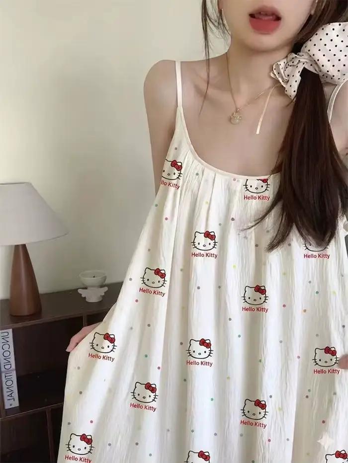 Robe de nuit mi-longue Hello Kitty pour femme avec soutien-gorge intégré
