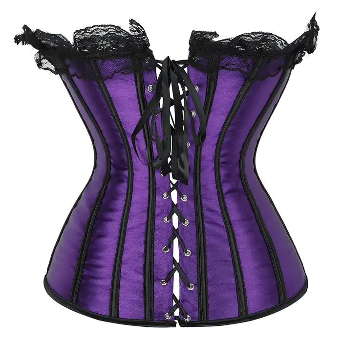 Corset vintage sexy surbuste violet à lacets avec baleines style victorien en satin amincissant pour femmes occasions spéciales comme Halloween anniversaires et soirées de cosplay