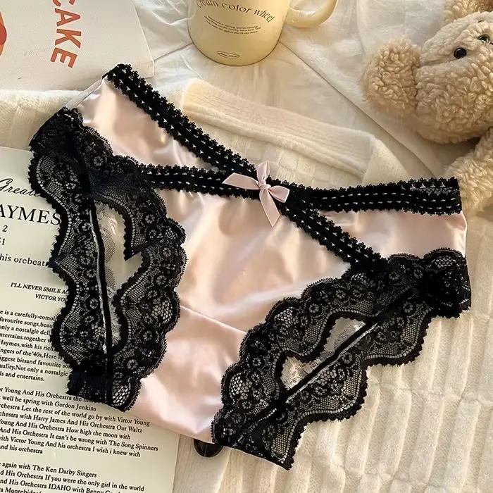 Slip en dentelle à panneaux en Satin, sous-vêtements Sexy pour femmes, culotte taille basse, slip doux, Lingerie confortable, Тру Жсы => Kamiе