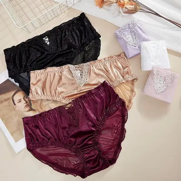 Soie Satin Sexy femmes culottes haut de gamme slips