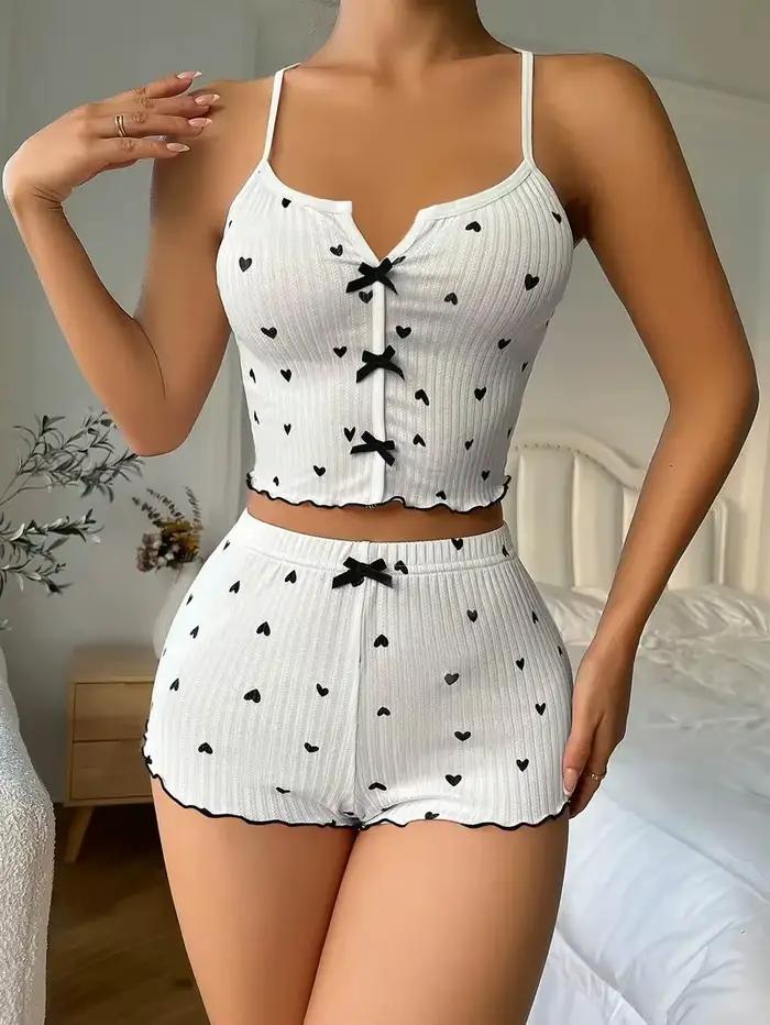 Ensemble pyjama Sexy imprimé cœur pour femmes