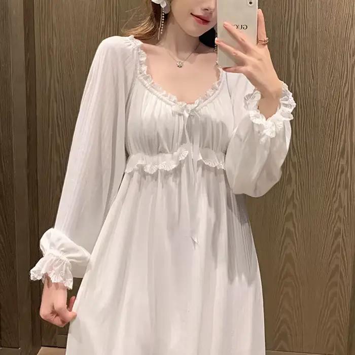 2022 doux femmes chemises de nuit nouveau à manches longues palais vêtements