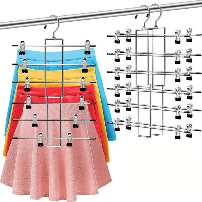 Cintres à 6 couches pour jupe et pantalon multicouches, Clips de suspension en métal antidérapants, support de rangement pour vêtements