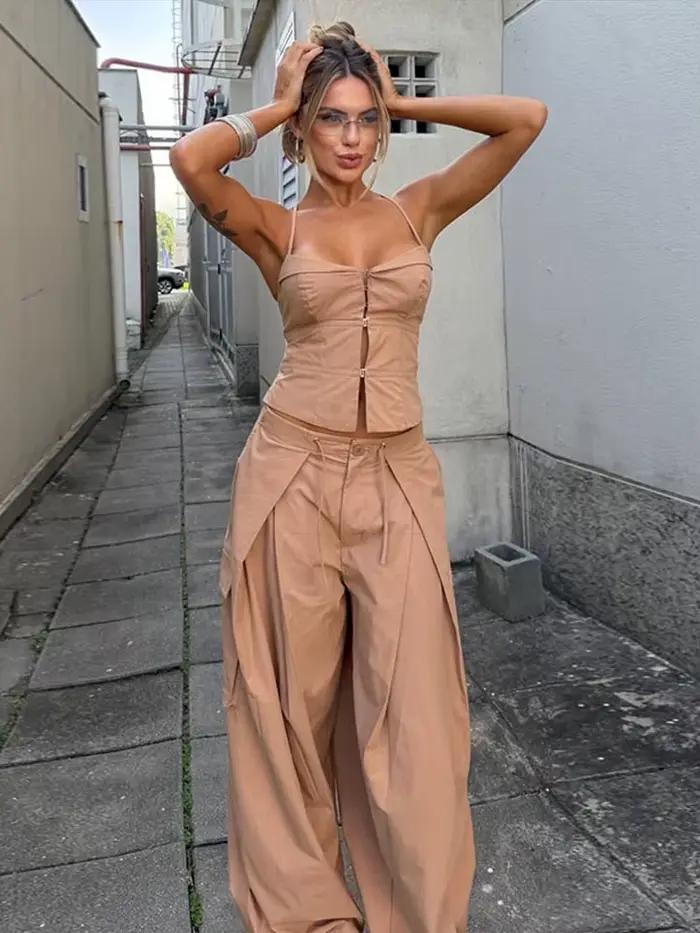 Ensemble imprimé corset et pantalon pour femme – Collection Printemps 2026 – Dos nu