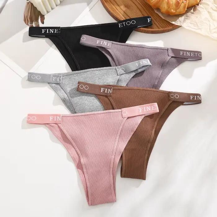 4 pièces coton culotte brésilienne femmes taille basse sous-vêtement bikini sexy respirant extensible ceinture slips couleur unie lingerie M-XL