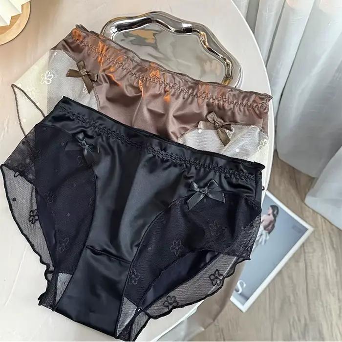 Sexy dentelle femmes culottes soyeux Satin Lingerie doux mignon sous-vêtements pour fille sans couture respirant slips femme intimes dames pantalons