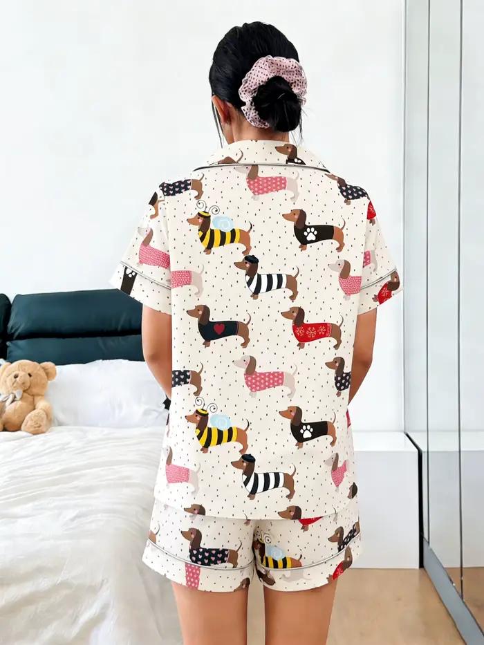 Pyjama femme 2 pièces avec cardigan à revers et short à manches courtes