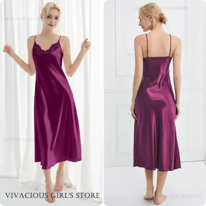 Chemise de nuit longue en Satin de soie pour femmes