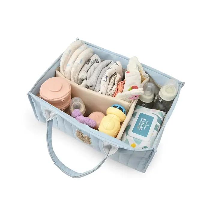 Sac de rangement pour couches, organisateur multi-compartiments en polyester durable, portable et léger avec un joli motif d'ours, rangement portable