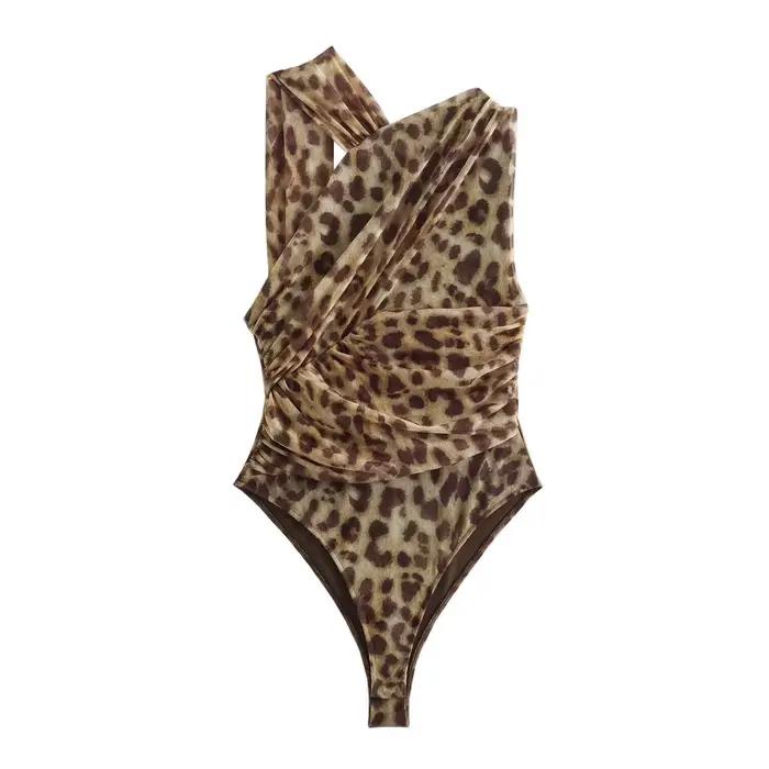 MUJER imprimé léopard Body femmes Tulle noir Sexy