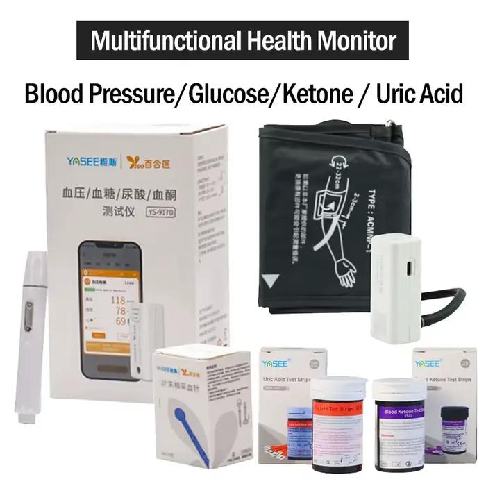 Pression artérielle glycémie cétone acide uricique 4 en 1 moniteur de santé APP Bluetooth Rechargeable haute précision Test sanguin Mete