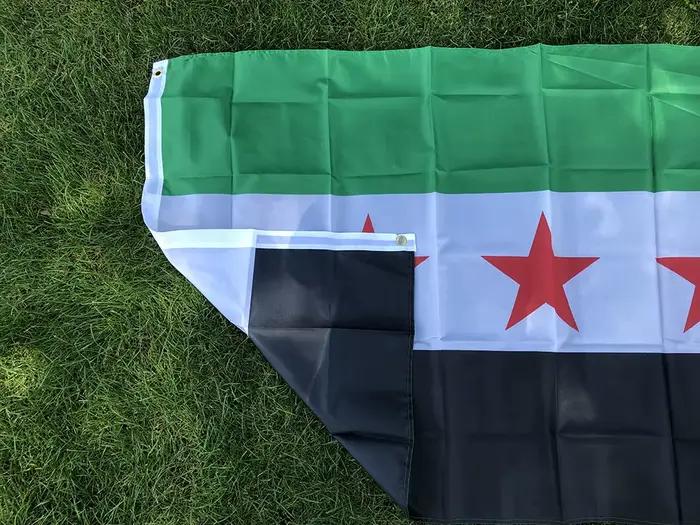 (DRAGONNADE) Drapeau de la Syrie 90*150cm – Drapeau à trois étoiles de la République Arabe Syrienne – Bannière décorative à suspendre pour la maison
