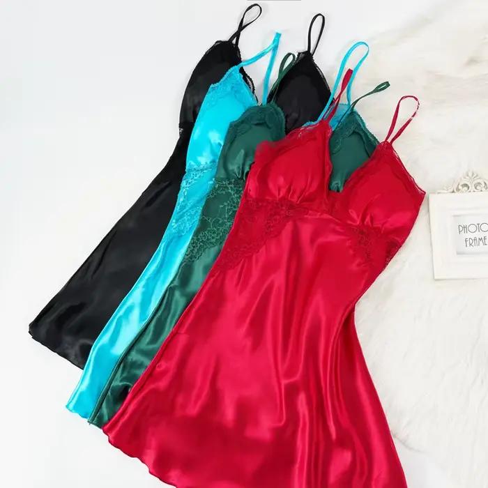Liquidation vente femmes dentelle Sexy fronde chemise de nuit col en v vêtements de nuit solide dentelle garniture Homewear avec vêtements de nuit rembourrés M-3XL vêtements de nuit
