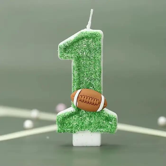 Bougies d'anniversaire numérotées 0-9 style rugby vert - Décoration de gâteau de football pour fêtes et anniversaires