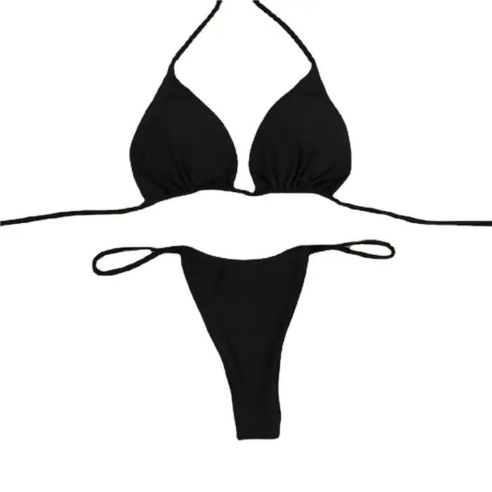 Maillots de bain bikini pour femmes - Maillots de bain style vacances à la plage et spa - Maillots de bain à bretelles fines et tressées pour poitrines grandes et petites