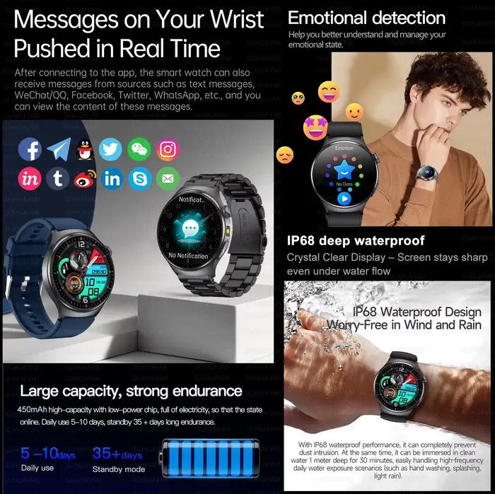 Nouvelle montre connectée 2026 pour diagnostic précis, avec mesure de la graisse corporelle, ECG, oxygène sanguin, tension artérielle, santé et sport, écran HD AMOLED, appels, pour hommes et femmes
