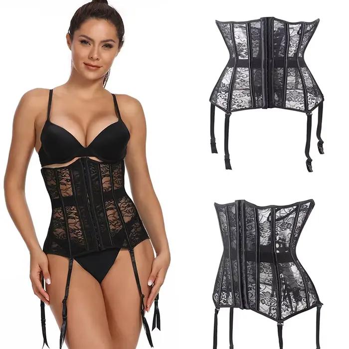 Corset sous le buste avec ceinture jarretelles, Lingerie Sexy, S-6XL