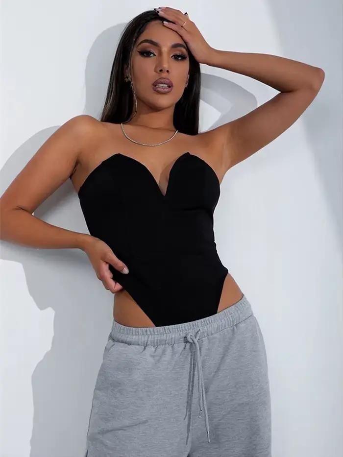 HBLL poitrine enveloppement bretelles velours Sexy body femmes moulante dos nu Bod col en V Club fête nuit