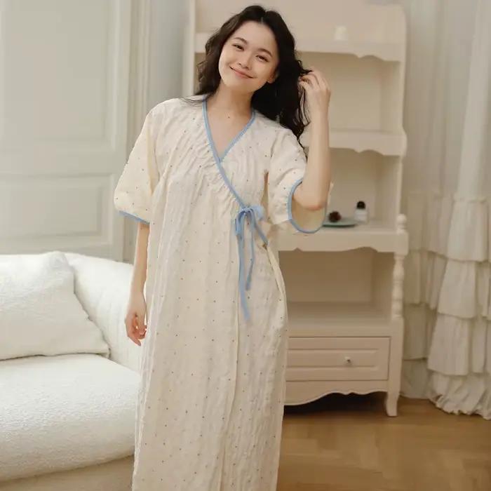 Robe de nuit kimono d'allaitement en coton froissé doux pour l'été
