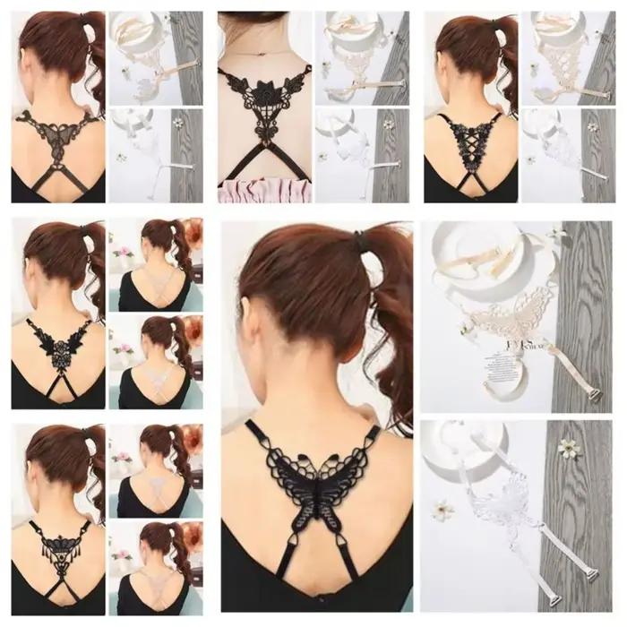 3 pièces croix beauté dos soutien-gorge bretelles papillon anti-dérapant