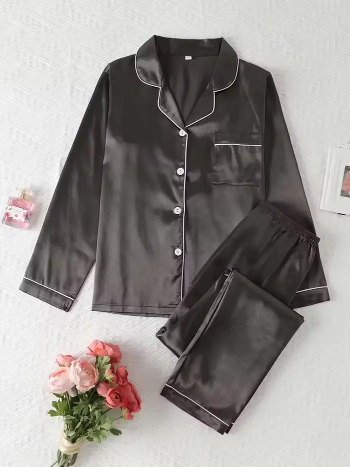 Ensemble pyjama en soie pour femmes, décontracté, doux, respirant et coupe décontractée, chemise longue, hauts et pantalons longs, vêtements de nuit, automne hiver