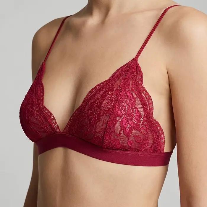 Soutien-gorge en dentelle pour femme, style français, lingerie à bonnets triangulaires pour filles, soutien-gorge sans armatures en V profond, sous-vêtements doux, fins et sans coutures