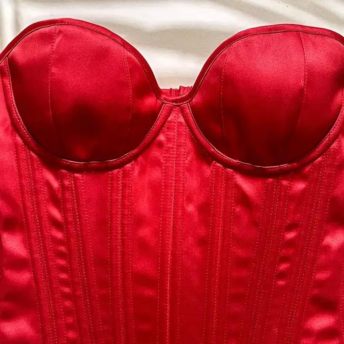 Corset Bustier avec bonnets pour femmes, corsage Vintage, serré à lacets, Double désossé, façonnant la taille, Chinner de mariage, Satin rouge