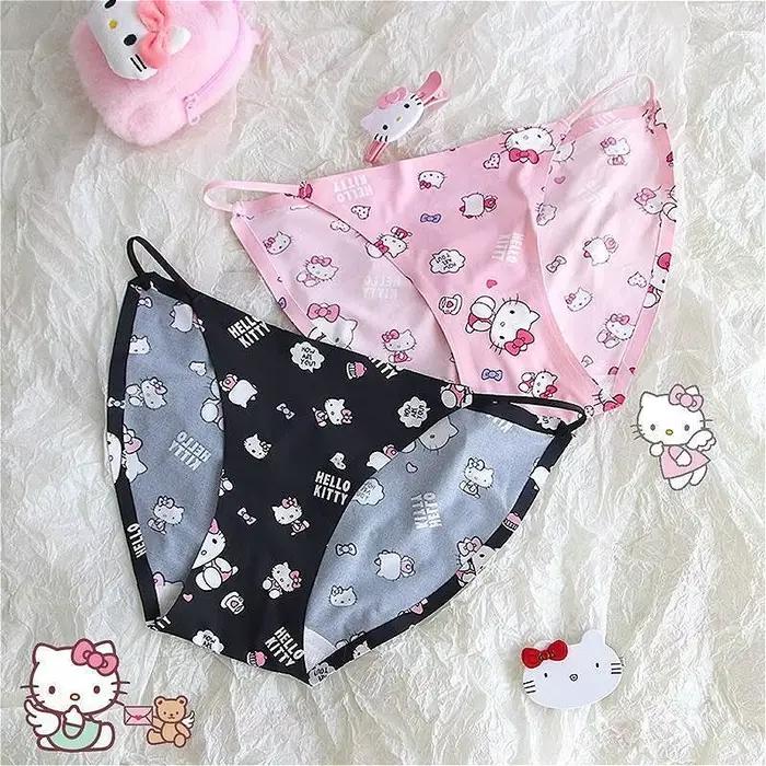 Culottes sans couture Hello Kitty pour filles, sous-vêtements féminins mignons de dessin animé Sanrio, culottes sexy pour femmes, culottes fines à taille basse pour l'été