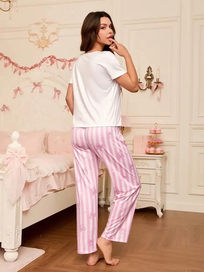 Pyjama Femme 2 Pièces Ensemble Manches Courtes Vêtements de Nuit Tenue d'Intérieur pour Femme Pyjama Nuit Ensemble Deux Pièces Femme