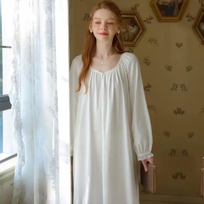 Chemise de nuit en coton à manches longues pour femmes