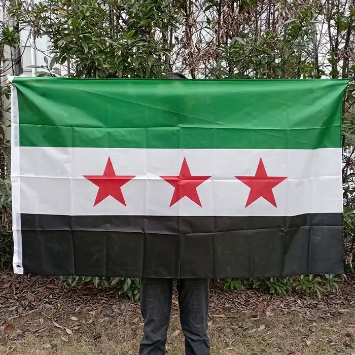 Drapeau de la Syrie Aerlxemrbrae 90x150cm, drapeau de la République arabe syrienne, drapeau à trois étoiles syrien, bannière suspendue pour décoration de la maison