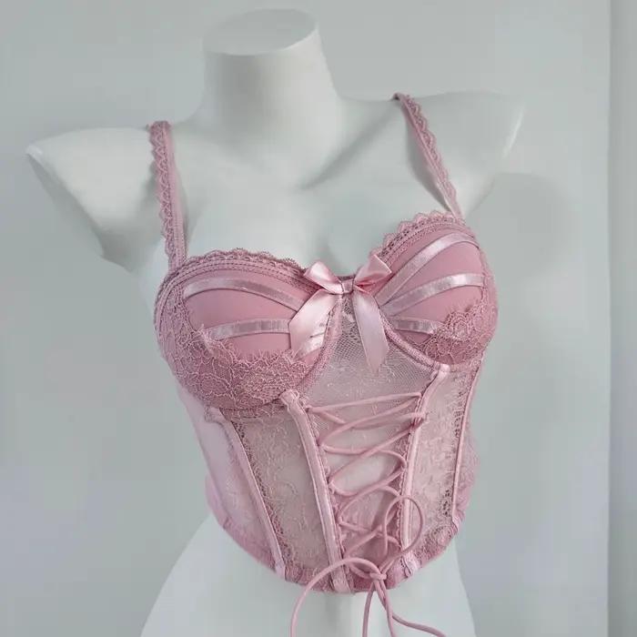 Japon Sexy ensemble de Lingerie Lolita Kawaii rose blanc à lacets adulte Cosplay femmes soutien-gorge